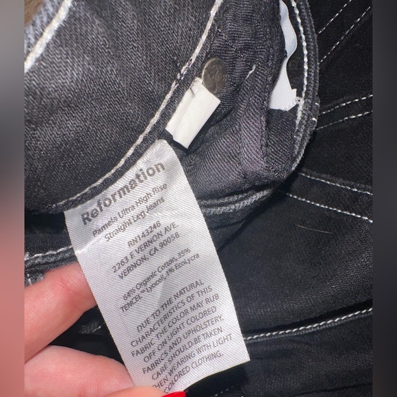 Reformation Pamela Ultra High Rise Black and White Straight Leg Jeans Size 25 - Picture 7 of 13